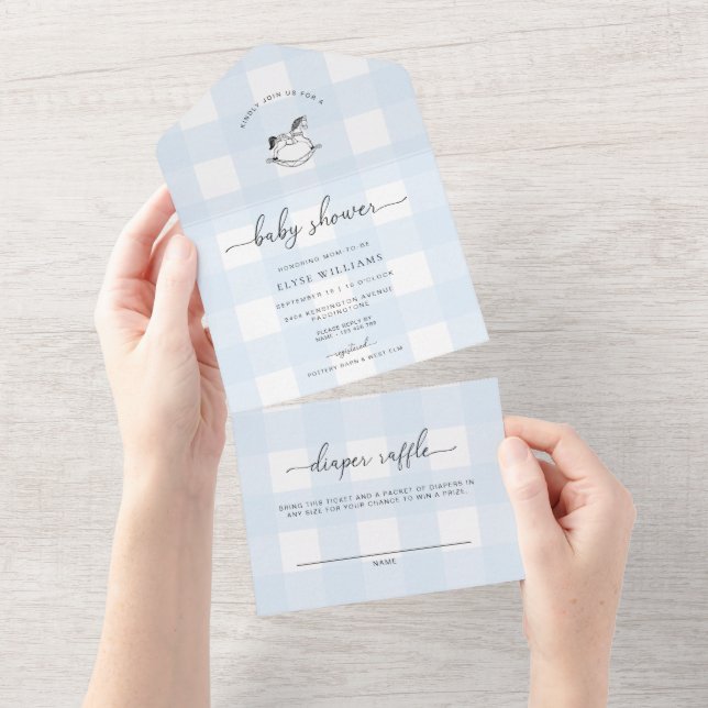 Blue Gingham Rocking Horse Baby Shower (Avrivbar del)