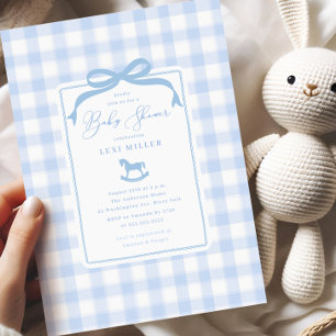 Blue Gingham Rocking Horse Baby Shower-inbjudan Inbjudningar