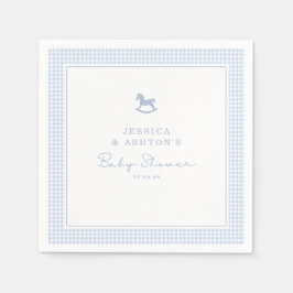 Blue Gingham Rocking Horse Baby Shower Napkin Pappersservett