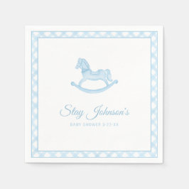 Blue Gingham Rocking Horse Baby Shower Napkins Pappersservett