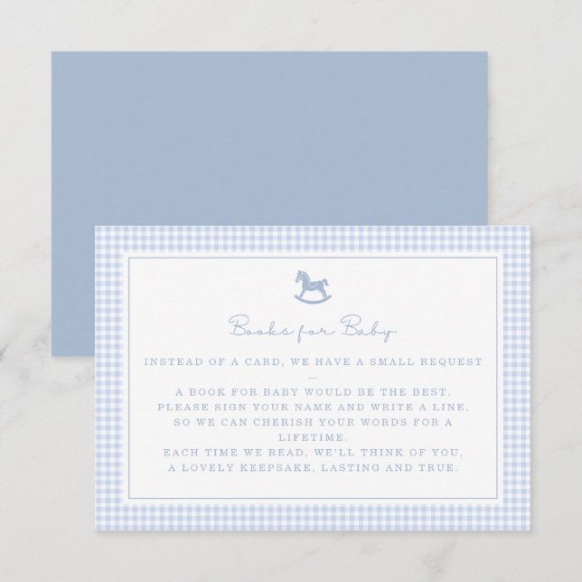Blue Gingham Rocking Horse Bokar för Baby Card Meddelande (Fram/baksida)