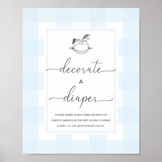 Blue Gingham Rocking Horse Decorate A Diaper Game Poster (Framsidan)