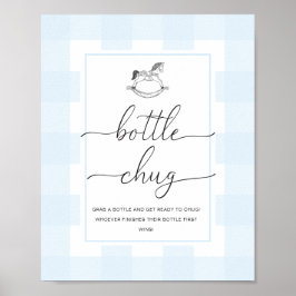 Blue Gingham Rocking Horse Flaska Chug Game Poster