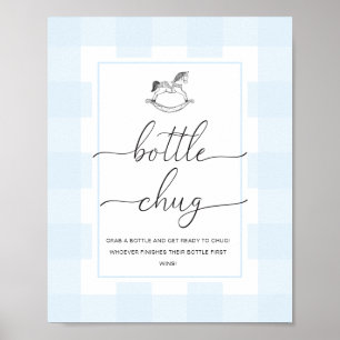 Blue Gingham Rocking Horse Flaska Chug Game Poster