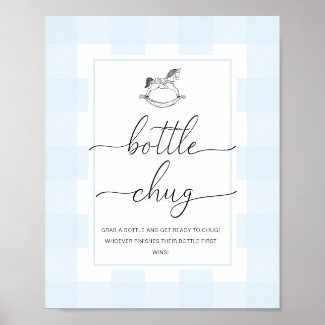 Blue Gingham Rocking Horse Flaska Chug Game Poster (Framsidan)