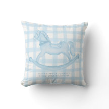 Blue Gingham Rocking Horse Pojke Birth Pillow
