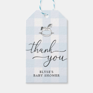 Blue Gingham Rocking Horse Tack Favor Tagg Presentetikett