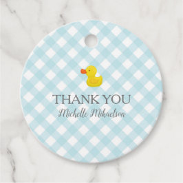 Blue Gingham Rubber Duckie Baby Shower Gåvor Etiketter