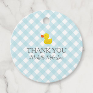 Blue Gingham Rubber Duckie Baby Shower Gåvor Etiketter