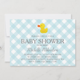 Blue Gingham Rubber Duckie Baby Shower Inbjudningar