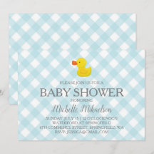 Blue Gingham Rubber Duckie Baby Shower