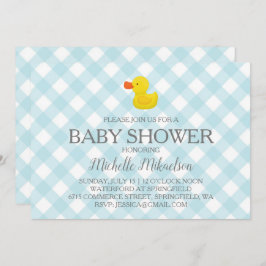 Blue Gingham Rubber Duckie Baby Shower Inbjudningar