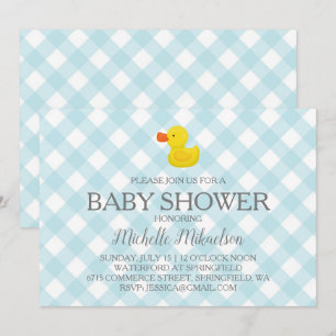Blue Gingham Rubber Duckie Baby Shower Inbjudningar