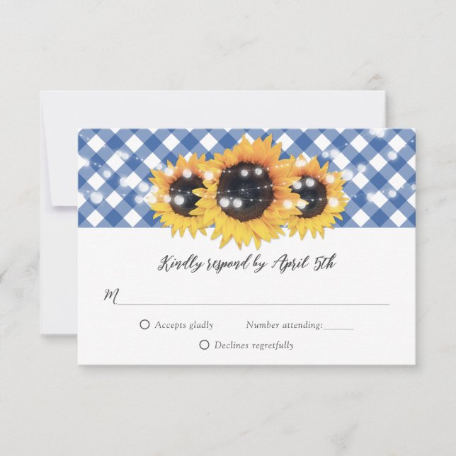 Blue Gingham Rustic Sunsun Bröllop OSA Kort (Framsida)