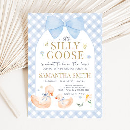 Blue Gingham Silly Goose Baby Shower Inbjudningar