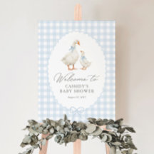 Blue Gingham Silly Goose Baby Shower Welcome Sign