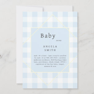 Blue Gingham Simple Baby Shower Inbjudningar
