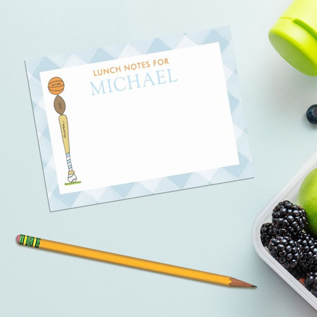 Blue Gingham Sports Bollar Kids Anpassningsbar Lun Post-it Block (Skapare uppladdad)