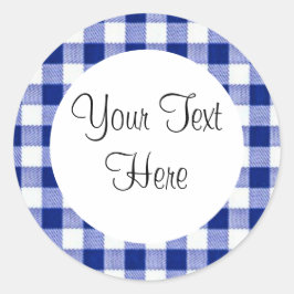 Blue Gingham Sticker Runt Klistermärke