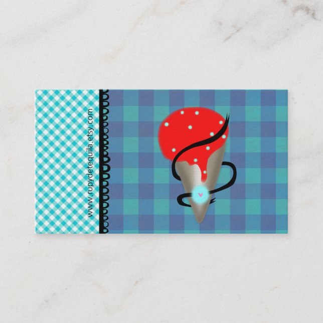 Blue Gingham Strawberry Ice Cream Visitkort (Framsida)