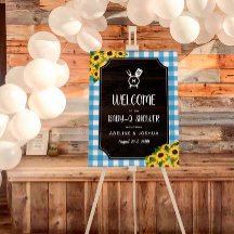 Blue Gingham Sunblommor Baby-Q Shower Välkomstskum