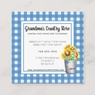 Blue Gingham & Sunblommor Rustic Land Business Fyrkantigt Visitkort