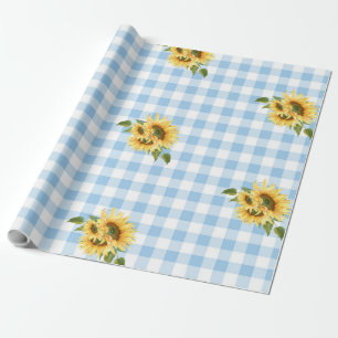 Blue Gingham Sunsun Baby Shower Wrapping Papper Presentpapper