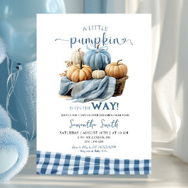 Blue Gingham Sweet Pumpkin Baby Shower Inbjudningar