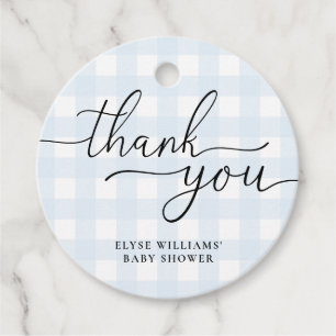 Blue Gingham Tack Favor Round Märkre Gåvor Etiketter