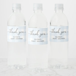 Blue Gingham Tack Favor Vattenflaska Label Vattenflaskor Etikett