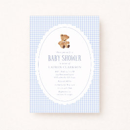Blue Gingham Teddy Bear Baby Shower Invitation Meddelande