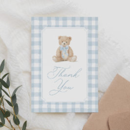 Blue Gingham Teddy Bear Baby Shower Tack Kort