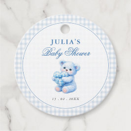 Blue Gingham Teddy Bear Neutral Baby Shower Gåvor Etiketter
