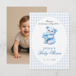 Blue Gingham Teddy Bear Neutral Baby Shower Inbjudningar