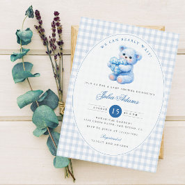 Blue Gingham Teddy Bear Neutral Baby Shower Inbjudningar
