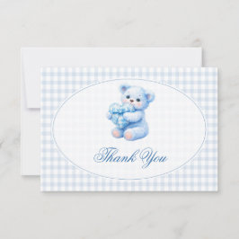 Blue Gingham Teddy Bear Neutral Baby Shower Inbjudningar
