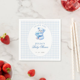 Blue Gingham Teddy Bear Neutral Baby Shower Pappersservett