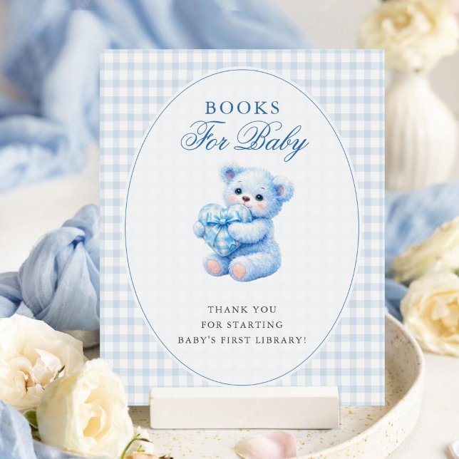 Blue Gingham Teddy Bear Neutral Baby Shower Poster (Skapare uppladdad)