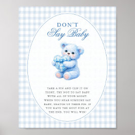 Blue Gingham Teddy Bear Neutral Baby Shower Poster