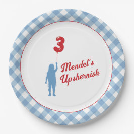 Blue Gingham Upsherin Papper Tallrikar