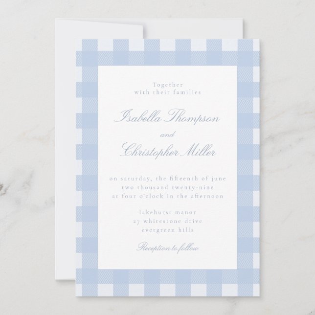 Blue Gingham Wedding Invitation Inbjudningar (Framsida)
