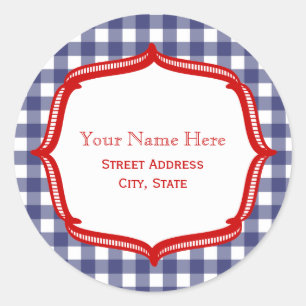 Blue Gingham with Red Adress Sticker Runt Klistermärke