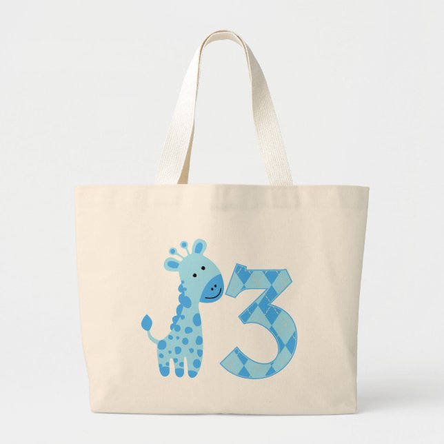 Blue Giraffe 3:e födelsedagen Jumbo Tygkasse (Framsidan)