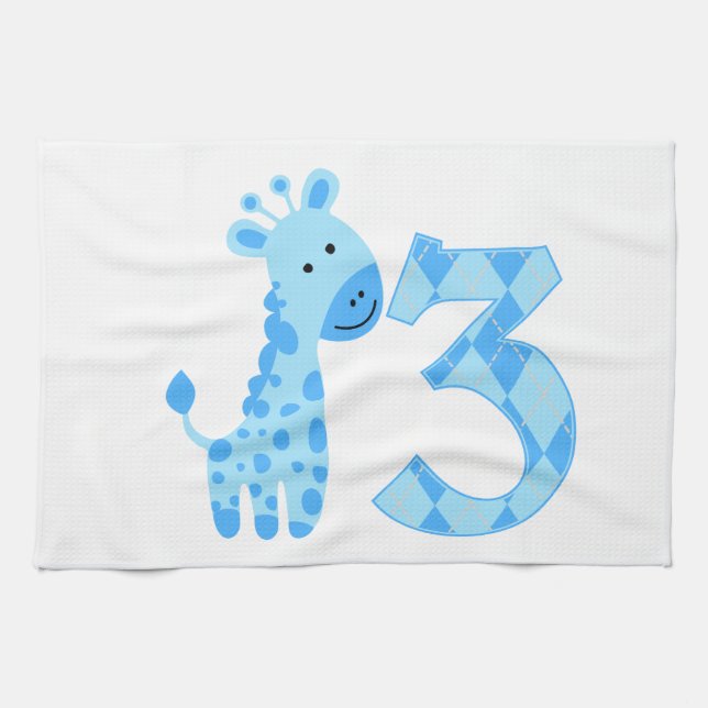 Blue Giraffe 3:e födelsedagen Kökshandduk (Horisontell)