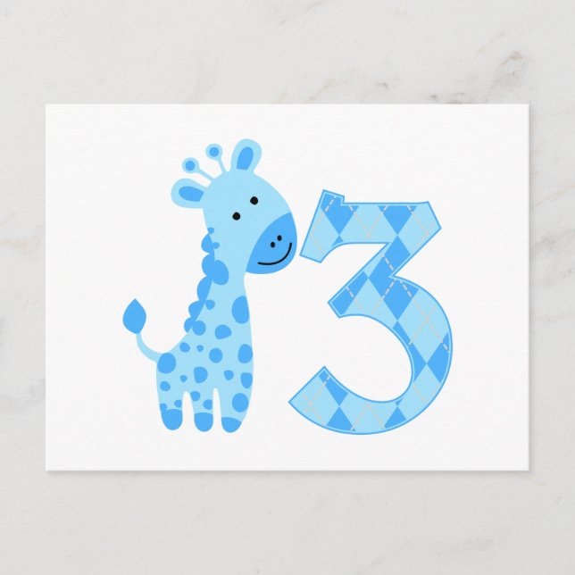 Blue Giraffe 3:e födelsedagen Vykort (Framsida)