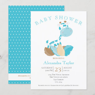 Blue Giraffe Baby Shower Personlig Inbjudningar