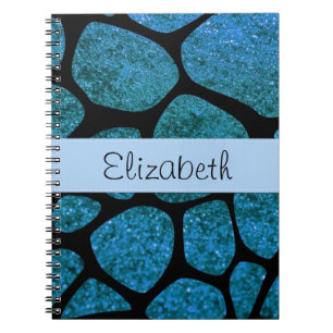Blue Giraffe, Blue Glitter, Jungle, ditt namn Anteckningsbok