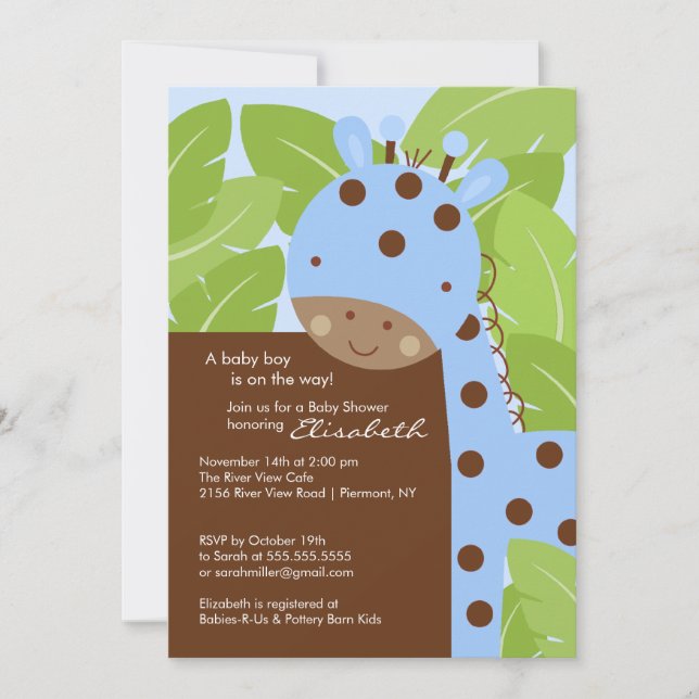Blue Giraffe Boy Baby Shower-inbjudan Inbjudningar (Framsida)