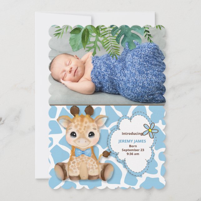 Blue Giraffe Jungle Theme Baby Meddelande (Framsida)