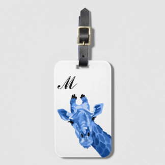 Blue Giraffe Pop Art Monogram Luggage Tagg Bagagebricka